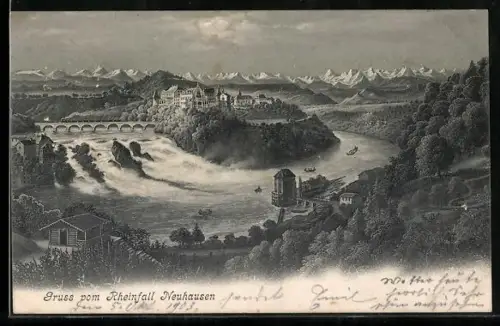 AK Neuhausen, Rheinfall, Panorama mit Schloss