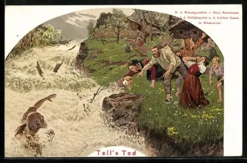 Künstler-AK Mann rettet ein Kind aus einem Fluss