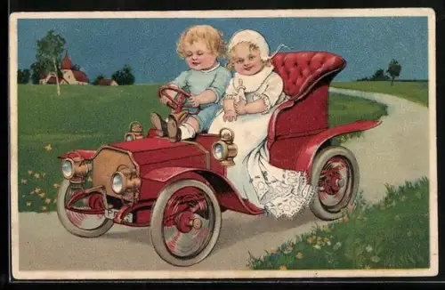 AK Kleinkinder bei einer Autofahrt