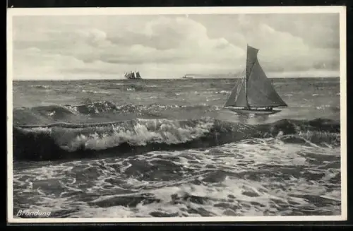 AK Ostseebad Deep, Brandung mit Segelbooten