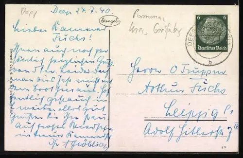 AK Ostseebad Deep, Brandung mit Segelbooten