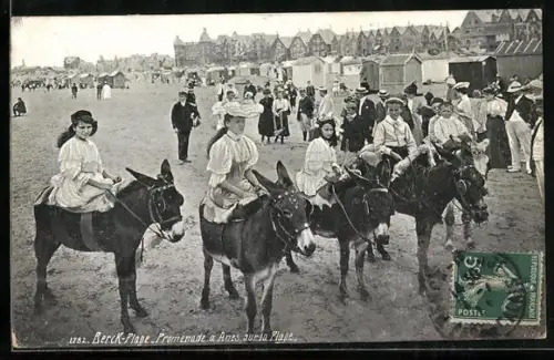 AK Berck-Plage, Promenade a Anes sur la Plage, Frauen u. Kinder auf Eseln