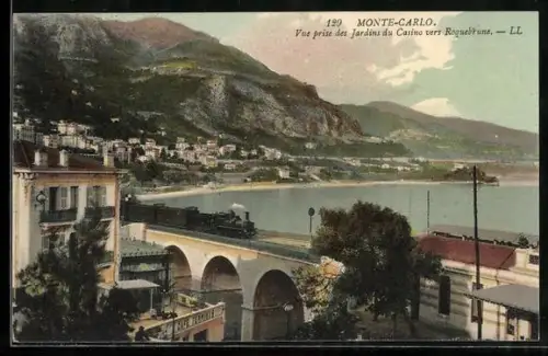 AK Monte Carlo, Vue prise Jardins du Casino vers Roquebrune