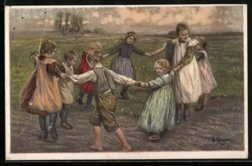 Künstler-AK Tanzende Kinder auf einem Feld