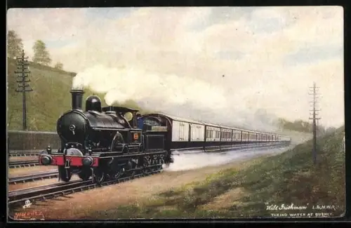 Künstler-AK Wild Grishman, englische Eisenbahn in voller Fahrt