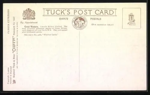 Künstler-AK englische Eisenbahn Windsor Castle der Great Western Railway-Gesellschaft