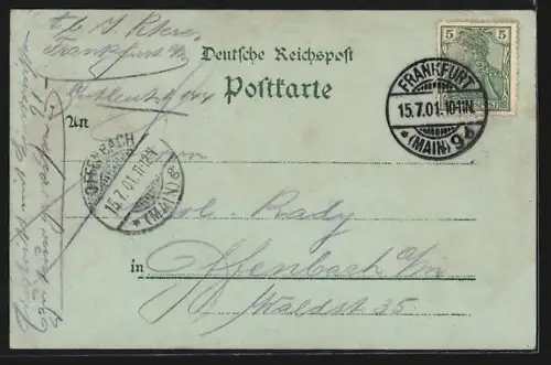 Mondschein-AK Frankfurt a. M., Stadtansicht mit Brücken über den Main