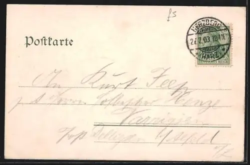 Lithographie Lauterberg / Harz, Wiesenbeeker Teich mit Waldpartie