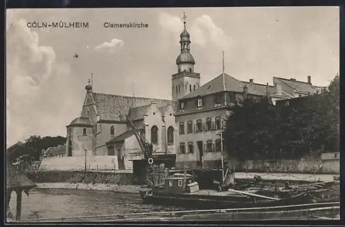 AK Mülheim a. Rh., Clemenskirche mit Boot