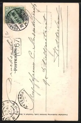 Lithographie Alt-Frankfurt, Römer, Wappen, Passepartout