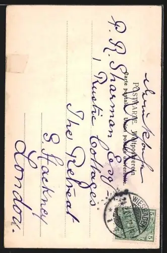 Lithographie Bremerhaven, Totalansicht, Flagge, Passepartout