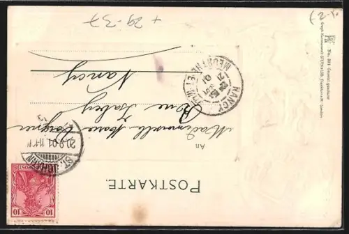 Passepartout-Lithographie Saarbrücken-St. Johann, Neue Brücke und Victoriastrasse, Wappen