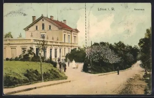 AK Löhne i. W., Amtshaus mit Strassenpartie