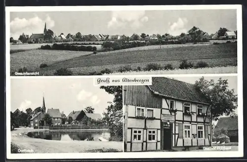 AK Altenbergen / Marienmünster, Gasthof Potthast, Dorfteich, Gesamtansicht