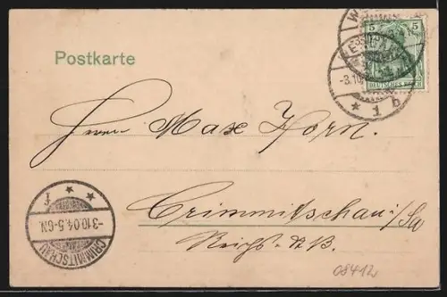 AK Werdau i. S., Stadtansicht mit Kirche und Fabrikschornsteinen