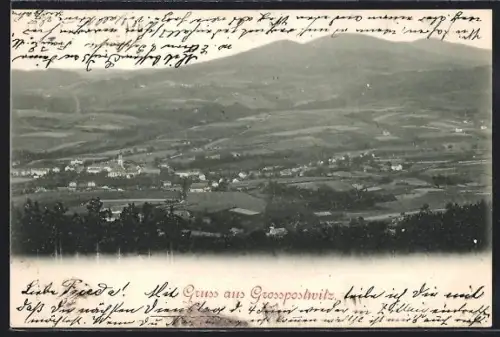 AK Grosspostwitz, Panoramaansicht des Ortes und umliegender Landschaft