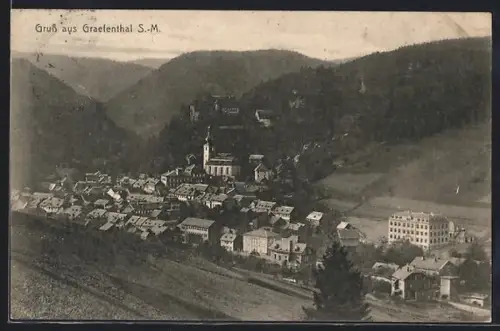 AK Gräfenthal S.-M., Ortsansicht mit Kirche und Schloss