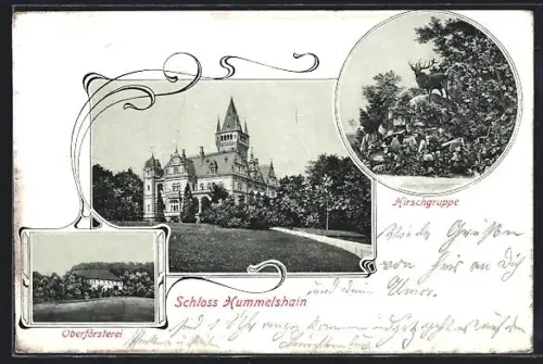 AK Hummelshain, Schloss Hummelshain, Oberförsterei, Hirschgruppe