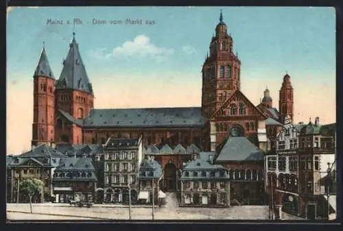 AK Mainz a. Rh., Dom vom Markt aus