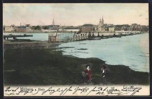 AK Mülheim a. Rhein, Rheinansicht mit Blick zum Ort
