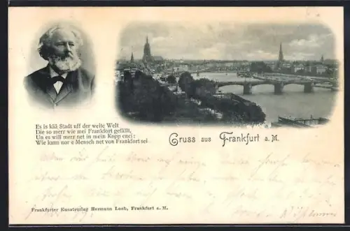 AK Frankfurt a. M., Ortsansicht mit Brücke