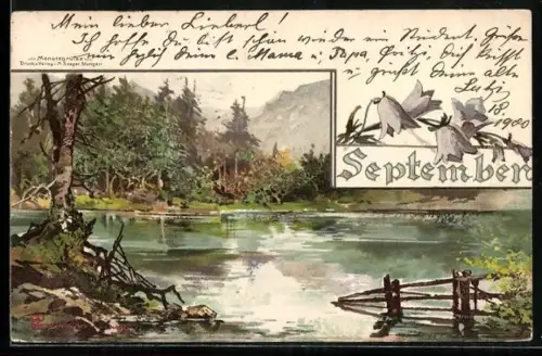 Künstler-AK Theodor Guggenberger: September, Partie an einem Waldsee