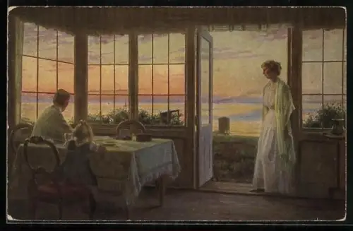 Künstler-AK sign. C. Wentorf: Sommerabend, Dänische Kunst