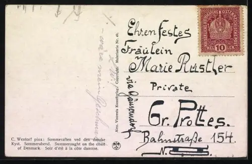 Künstler-AK sign. C. Wentorf: Sommerabend, Dänische Kunst