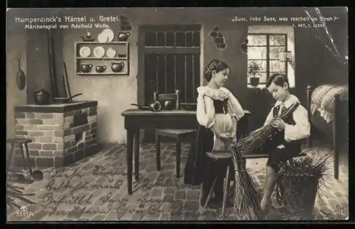 AK Hänsel und Gretel beim Besenmachen
