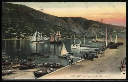 AK Menton, vue prise du Mole, Hafenpartie