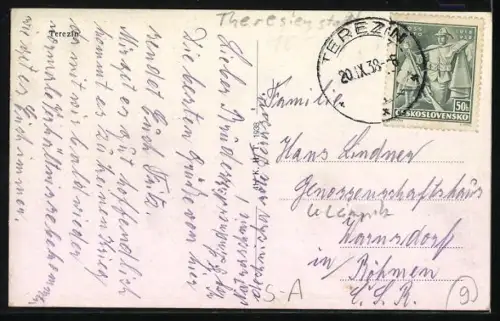 AK Theresienstadt / Terezin, Sokol, Kirche, Pavillon, Partie am Fluss