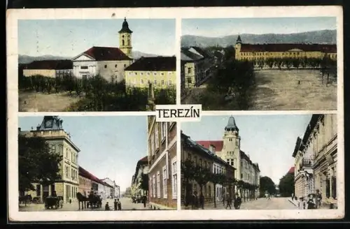 AK Theresienstadt / Terezin, Teilansicht mit Kirche, Platz, Strassenpartie