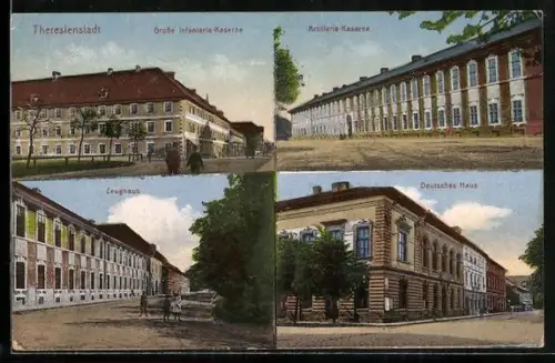AK Theresienstadt / Terezin, Zeughaus, Deutsches Haus, Artillerie Kaserne und Grosse Infanterie Kaserne