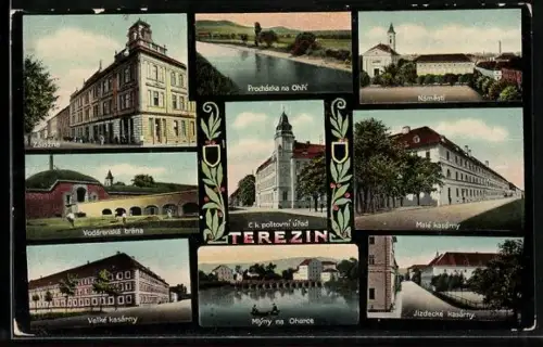 AK Theresienstadt / Terezin, Zálozna, Velké kasárny, Jizdecké kasárny, Námesti