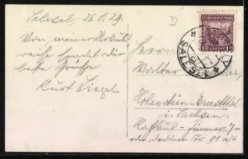 AK Salesel / Dolni Zalezly, Ortsansicht vom Wasser aus