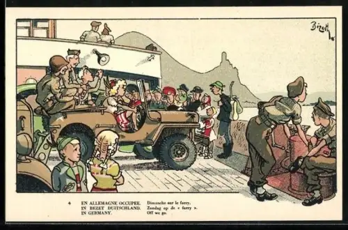 AK Belgische Soldaten im Jeep auf der Fähre