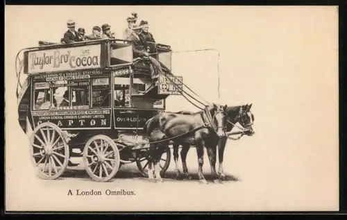 AK London, A London Omnibus, Advertisement for Taylor Bros. Cocoa, Pferdebus