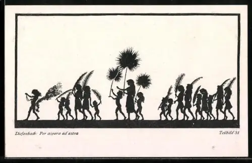 Künstler-AK Diefenbach: Kinder tragen Palmwedel, Scherenschnitt