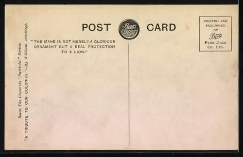 AK Löwenkopf und britische Flagge, The Glory of a Lion is his Mane, Propaganda Entente