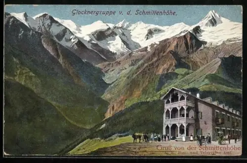 AK Zell am See, Hotel Schmittenhöhe, Post- und Telegraphen-Amt mit Glocknergruppe