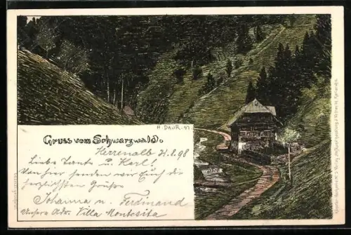 Künstler-AK Hermann Daur: Gruss vom Schwarzwald, Talidyll mit Haus