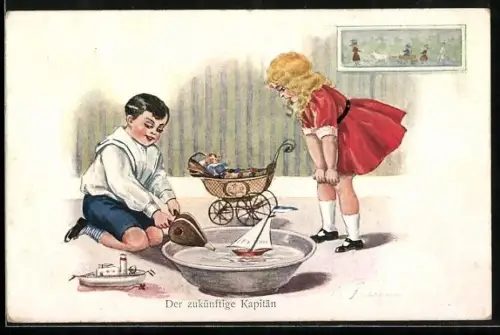 Künstler-AK Der zukünftige Kapitän, Spielende Kinder
