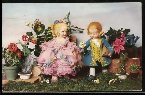 AK Puppenpaar in historischer Mode, Barock