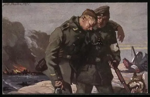 AK Sanitäter hilft dem Verwundeten, Sanitätshund