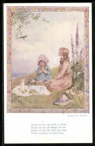 Künstler-AK Margaret W. Tarrant: Kinder sitzen beim Picknick auf der Wiese