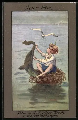Künstler-AK S. Barham: Peter sailed after Wendy in the sea-birds nest