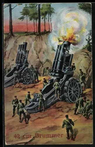 AK Deutsche 42 cm Artillerie in einer Feuerstellung