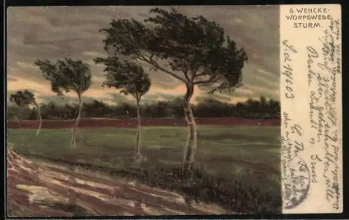 Künstler-AK Sophie Wencke: Birken im Sturm