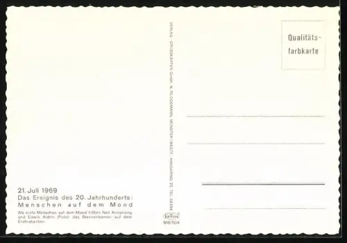 AK Mondlandung 1969, Edwin Aldrin mit der US-Amerikanischen Flagge auf dem Mond