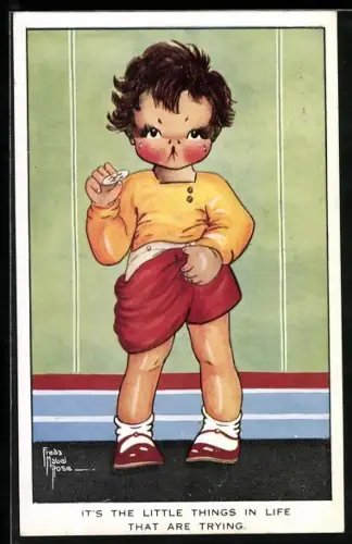 Künstler-AK sign. Freda Nabel Rose: It`s the little things in life..., kaputter Knopf